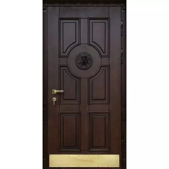 парадная дверь для квартиры с отбойником из нержавейки